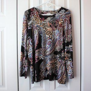 Chicos Size 2 (Large) Knit Top Tee Paisley Long Sleeved